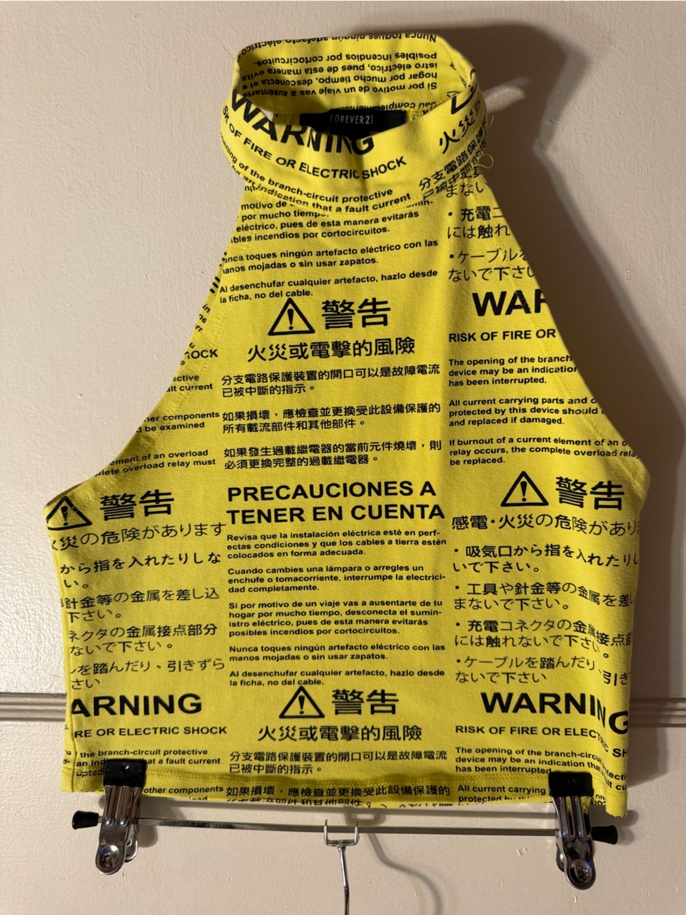 Yellow « Caution » Graphic Halter Crop Top